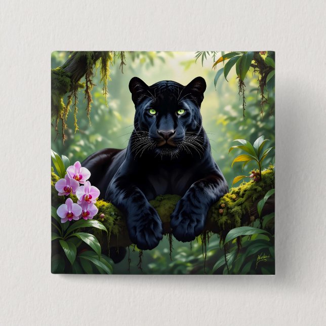 Chapa Cuadrada Pantera negra en la selva (Anverso)