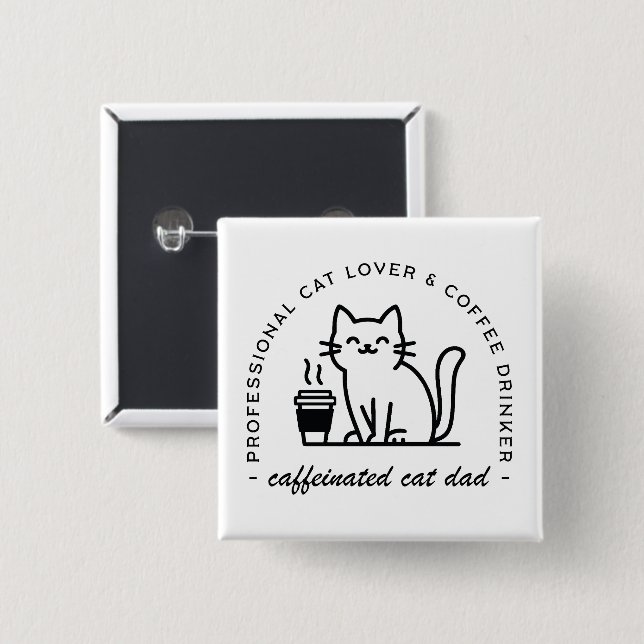 Chapa Cuadrada Papá gato y amante del café divertido (Anverso y reverso)