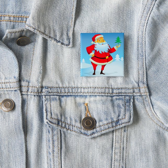 Chapa Cuadrada Papá Noel caprichoso con un pequeño árbol de Navid (Subido por el creador)