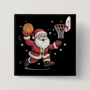 Chapa Cuadrada Papá Noel divertido jugando baloncesto regalo de N