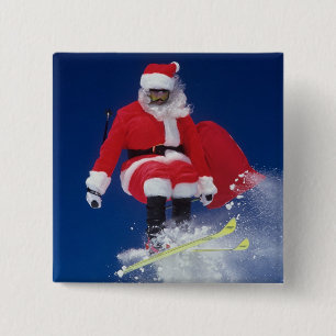 Chapa Cuadrada Papá Noel en el salto de esquís de una cornisa e