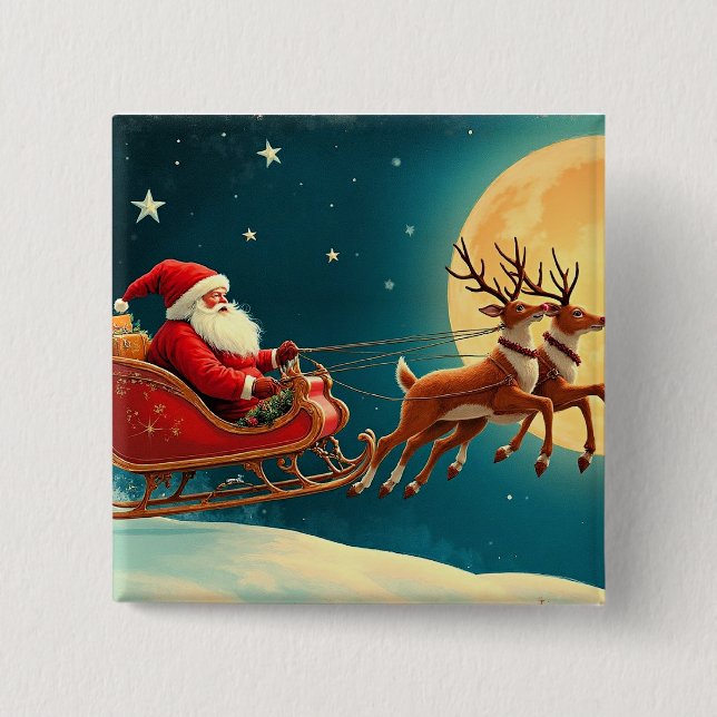 Chapa Cuadrada Papá Noel en Trineo (Anverso)