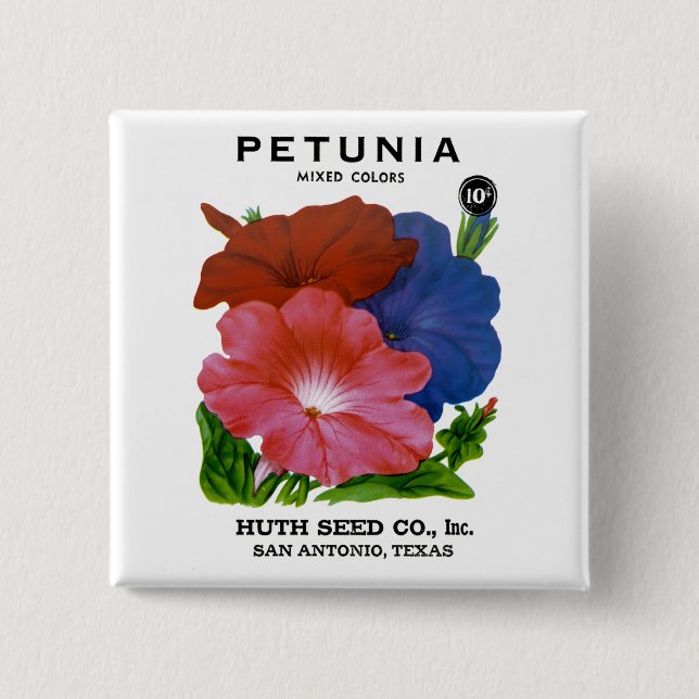 Chapa Cuadrada Paquete de Semillas de Petunia Vintage (Anverso)