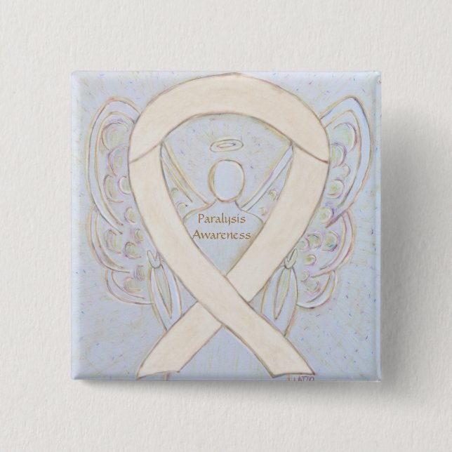 Chapa Cuadrada Parálisis Awareness Ribbon Angel Personalizado Bot (Anverso)