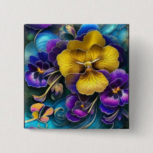 Chapa Cuadrada Parche Gold y Purple Pansy
