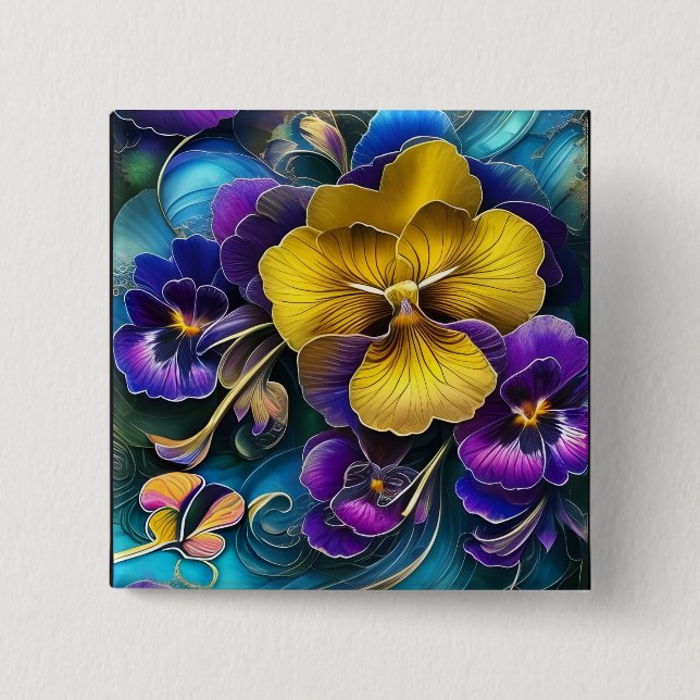 Chapa Cuadrada Parche Gold y Purple Pansy (Anverso)