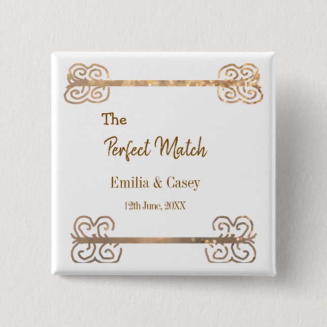 Chapa Cuadrada Pareja coincidente perfecta brillo dorado vintage  (Anverso)