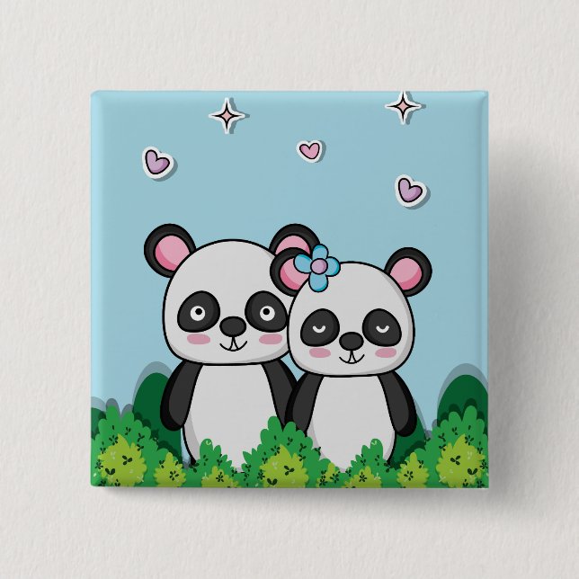 Chapa Cuadrada Pareja de Pandas (Anverso)