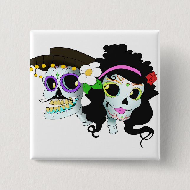 Chapa Cuadrada Pares festivos mexicanos del cráneo (Anverso)
