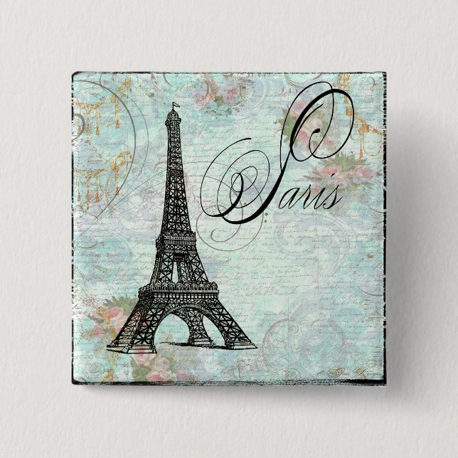 Chapa Cuadrada Paris La Tour Eiffel Diseño Francés (Anverso)