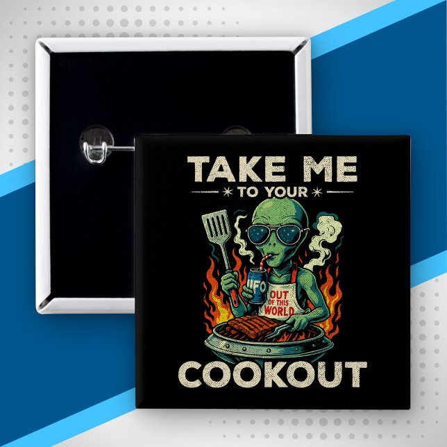 Chapa Cuadrada Parrillada divertida de alienígenas a la barbacoa  (Subido por el creador)