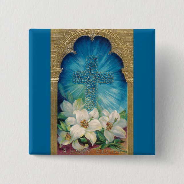 Chapa Cuadrada Pascua con la cruz y los lirios (Anverso)