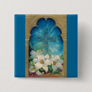 Chapa Cuadrada Pascua con la cruz y los lirios