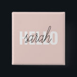 Chapa Cuadrada Pastel Pink Hello Y You Name Moderno<br><div class="desc">Pastel Pink Hello Y You Name Moderno</div>