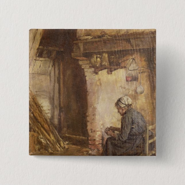 Chapa Cuadrada Patatas de la peladura de la mujer mayor (Anverso)