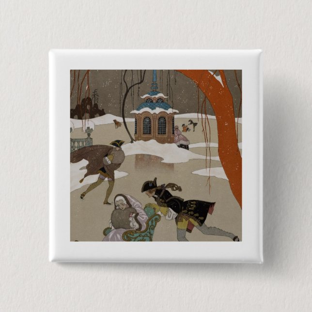 Chapa Cuadrada Patinaje de hielo en el lago congelado (Anverso)