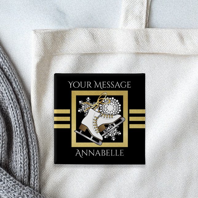 Chapa Cuadrada Patinaje sobre hielo Purpurina de oro negro person (Subido por el creador)