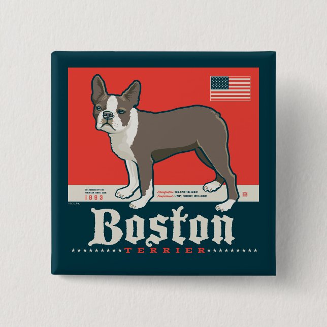 Chapa Cuadrada Patriótico | Boston Terrier (Anverso)