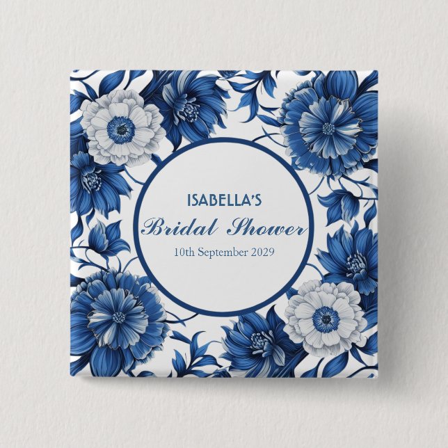 Chapa Cuadrada Patrón antiguo de Chinoiserie blanco y azul para n (Anverso)