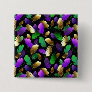 Chapa Cuadrada Patrón continuo con plumas de Mardi Gras