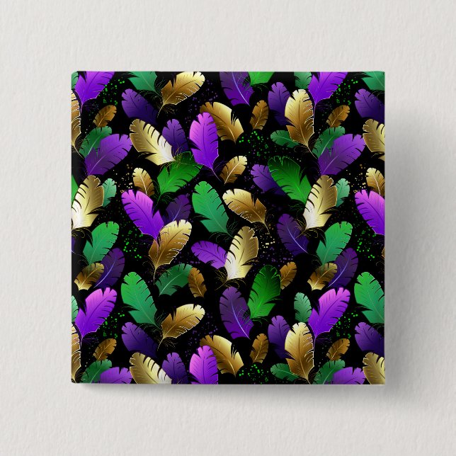 Chapa Cuadrada Patrón continuo con plumas de Mardi Gras (Anverso)