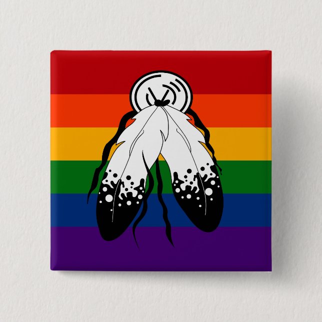 Chapa Cuadrada Patrón de bandera de orgullo de dos espíritus que  (Anverso)
