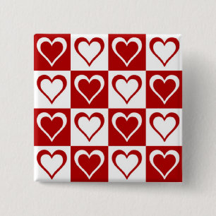 Chapa Cuadrada Patrón de cuadros rojos con Corazones