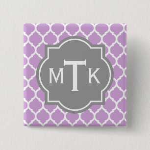 Chapa Cuadrada Patrón de Entramado Gris y Lilac Moderno Monograma