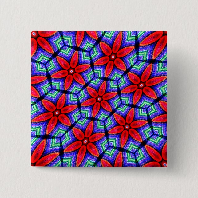 Chapa Cuadrada Patrón de flores de tejidos rojos (Anverso)