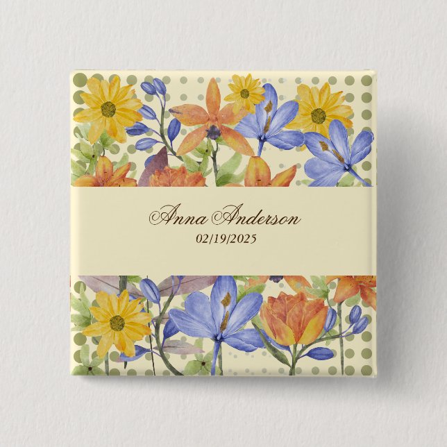 Chapa Cuadrada PATRÓN DE FLORES naranja (Anverso)