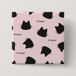 Chapa Cuadrada Patrón de gato negro lindo rosa Meow Kitty