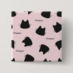 Chapa Cuadrada Patrón de gato negro lindo rosa Meow Kitty
