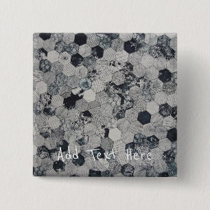 Chapa Cuadrada Patrón de hexágono geométrico, blanco y negro