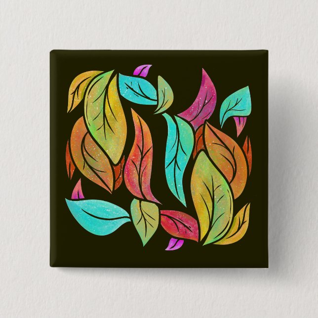 Chapa Cuadrada Patrón de hojas de otoño (Anverso)