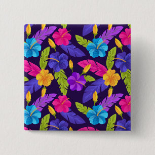 Chapa Cuadrada Patrón de hojas y flores tropicales-23857