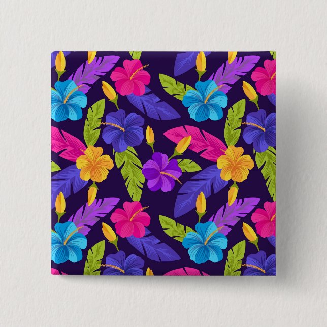 Chapa Cuadrada Patrón de hojas y flores tropicales-23857 (Anverso)