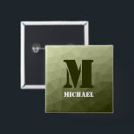 Chapa Cuadrada Patrón de malla geométrica verde claro del ejércit<br><div class="desc">Monograma Personalice con su personalizado inicial y su nombre. El gradiente verde del ejército de la malla geométrica triángulos sombríos. Malla geométrica triangular con gradiente oscuro gris oscuro claro. militar,  ejército,  patrón,  sombrío,  malla,  triángulos,  geometría,  geométrica,  gradiente,  fresco,  triángulo,  verde</div>