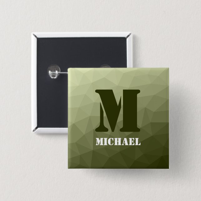 Chapa Cuadrada Patrón de malla geométrica verde claro del ejércit (Anverso y reverso)