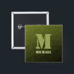 Chapa Cuadrada Patrón de malla geométrica verde del ejército Mono<br><div class="desc">Monograma Personalice el regalo para él con su personalizado inicial y su nombre. Patrón de malla geométrica del gradiente de oliva verde del ejército. El gradiente verde del ejército de la malla geométrica triángulos sombríos. Hué verde de oliva oscura para el uniforme de soldado, camo. Mide paisajes militares naturales, resistencia,...</div>