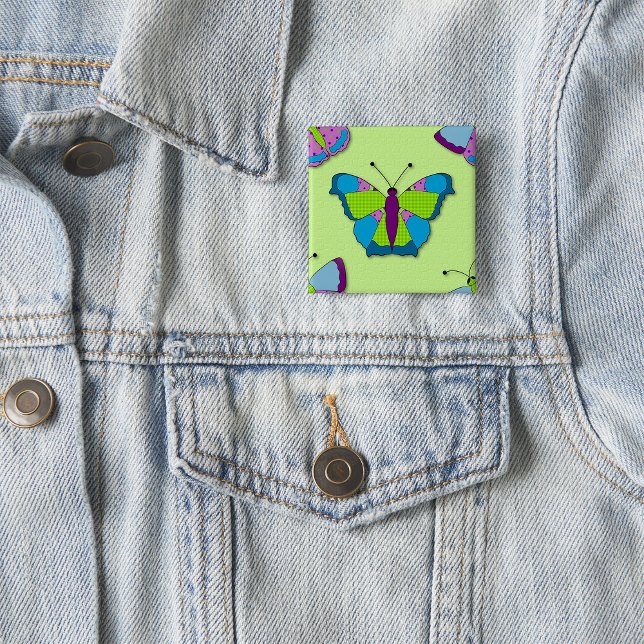 Chapa Cuadrada Patrón de mariposa de patchwork sobre verde (Subido por el creador)