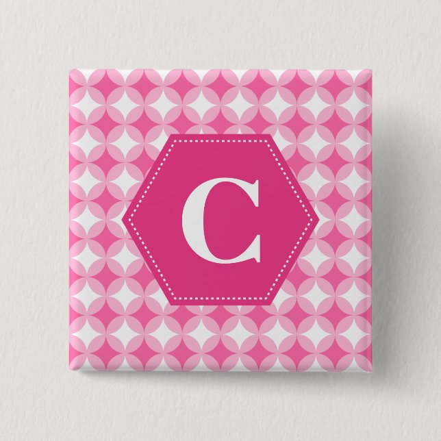 Chapa Cuadrada Patrón de monograma blanco rosado (Anverso)