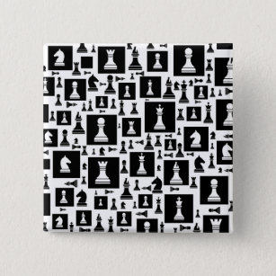 Chapa Cuadrada Patrón de piezas de ajedrez - blanco y negro