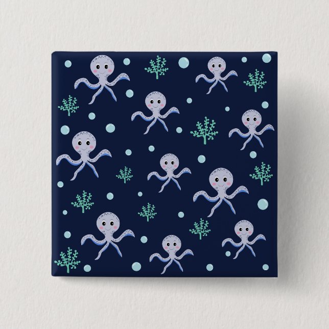 Chapa Cuadrada Patrón de pulpo bajo el mar (Anverso)