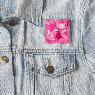 Chapa Cuadrada Patrón de Silueta de Amor Romántico Corazones Rosa
