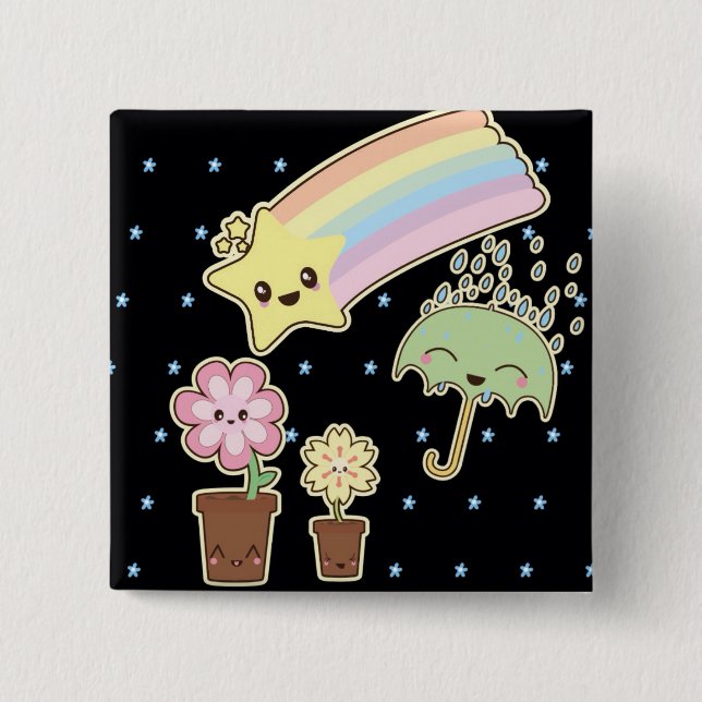 Chapa Cuadrada Patrón del clima arcoiris de Kawaii tan lindo (Anverso)