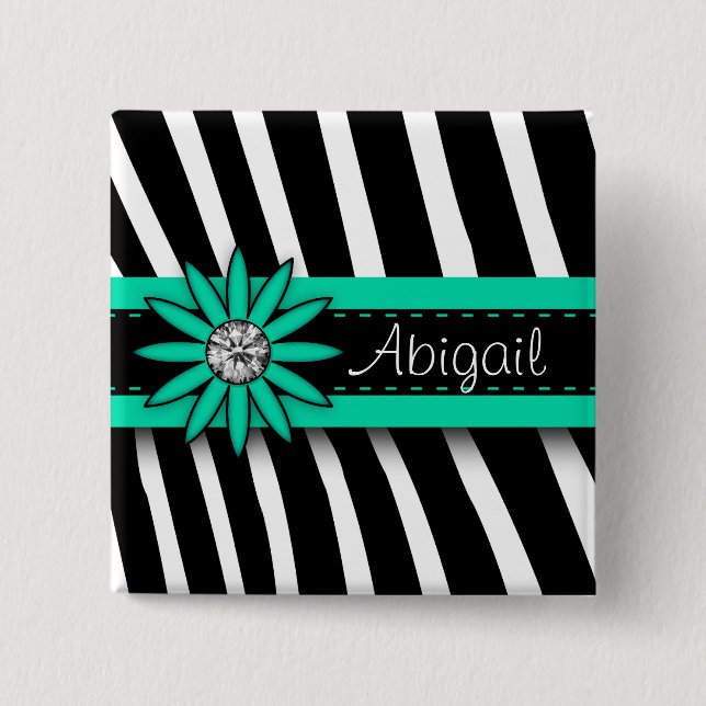 Chapa Cuadrada Patrón Floral azul turquesa (Anverso)