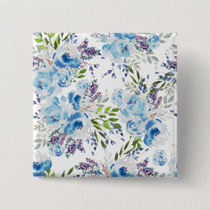 Chapa Cuadrada Patrón floral continuo de acuarela azul