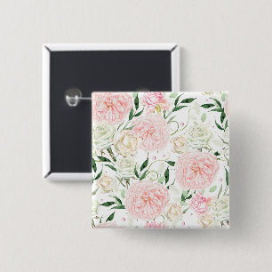 Chapa Cuadrada Patrón floral de acuarela de peonía y rosa de tono