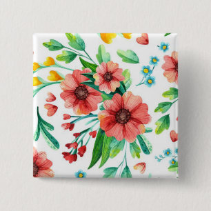 Chapa Cuadrada Patrón floral de flores rosadas pintadas a mano-23