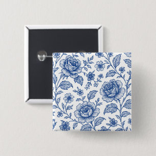 Chapa Cuadrada Patrón floral de Rosas azules reales